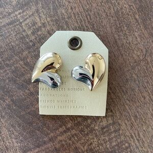 NWT ANTHROPOLOGIE MIXED METAL HEART EARRINGS--GOLD SILVER